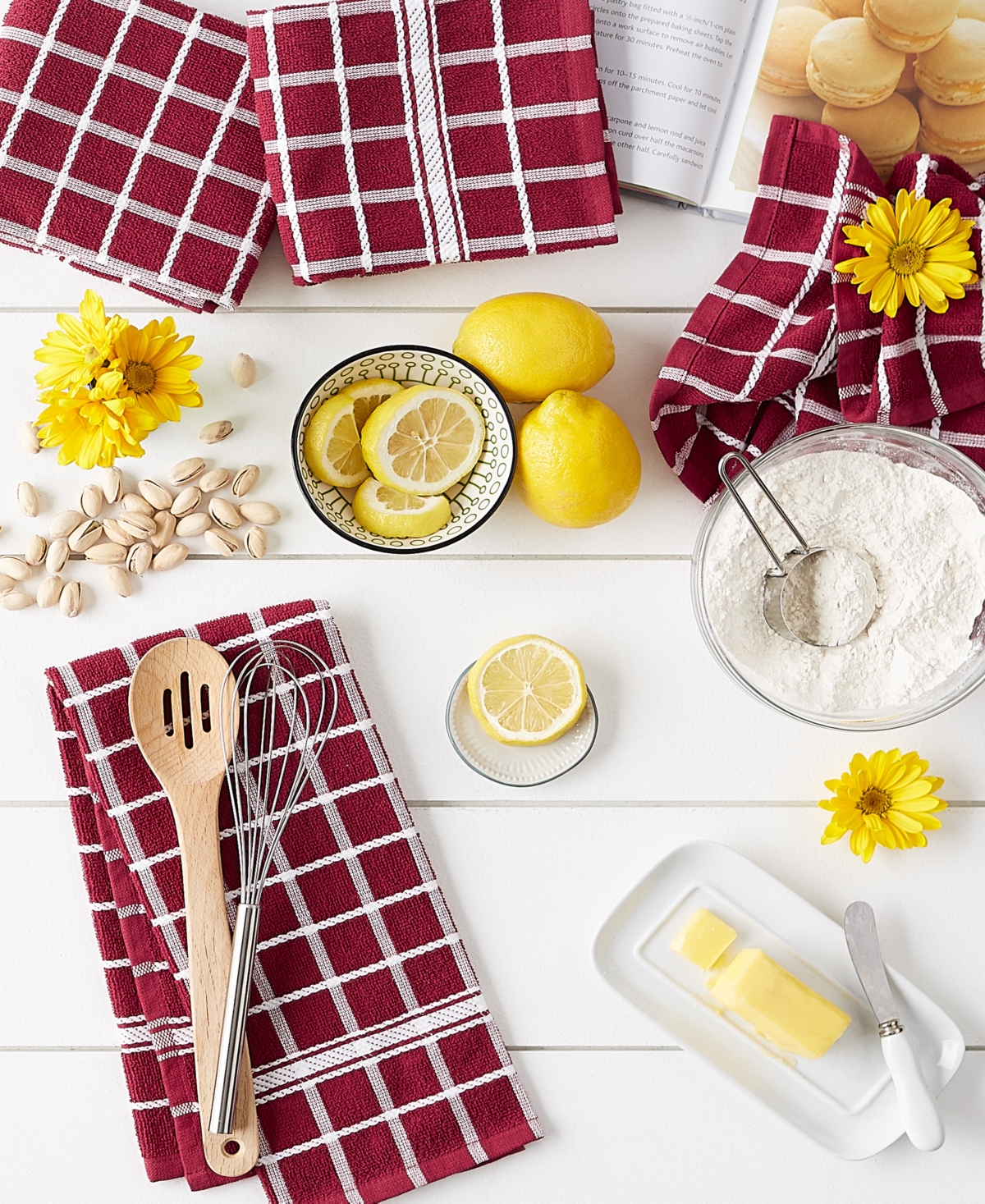 Design Imports Basic Terry Collection Windowpane Dishtowel Set, 16x26", Wine Check, 4 Piece In Wine Check