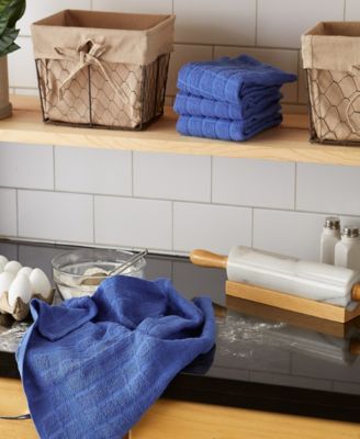 Basic Terry Collection Windowpane Dishtowel Set, 16x26", Blueberry Solid, 4 Piece