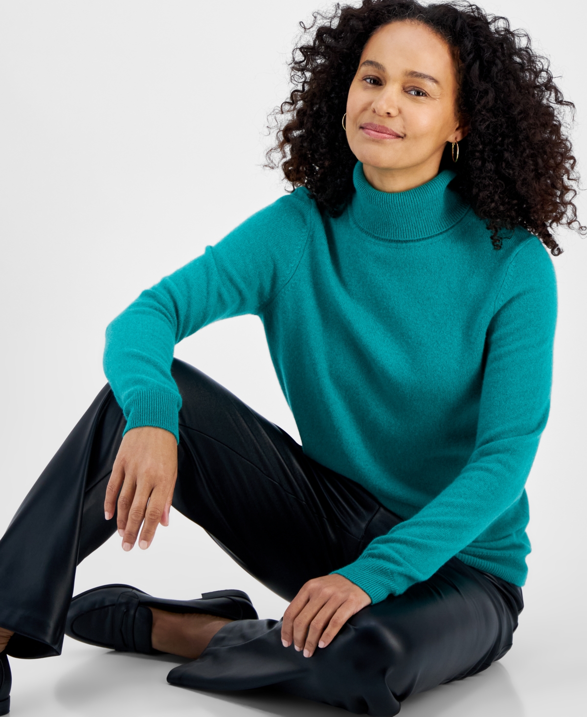 Charter Club 100 Cashmere Women s Turtleneck Sweater Regular Petites Created For Macy s In Peacock Green ModeSens