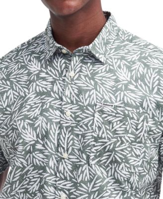 Men's Jackstone Short Sleeve Button-Front Leaf Print Shirt