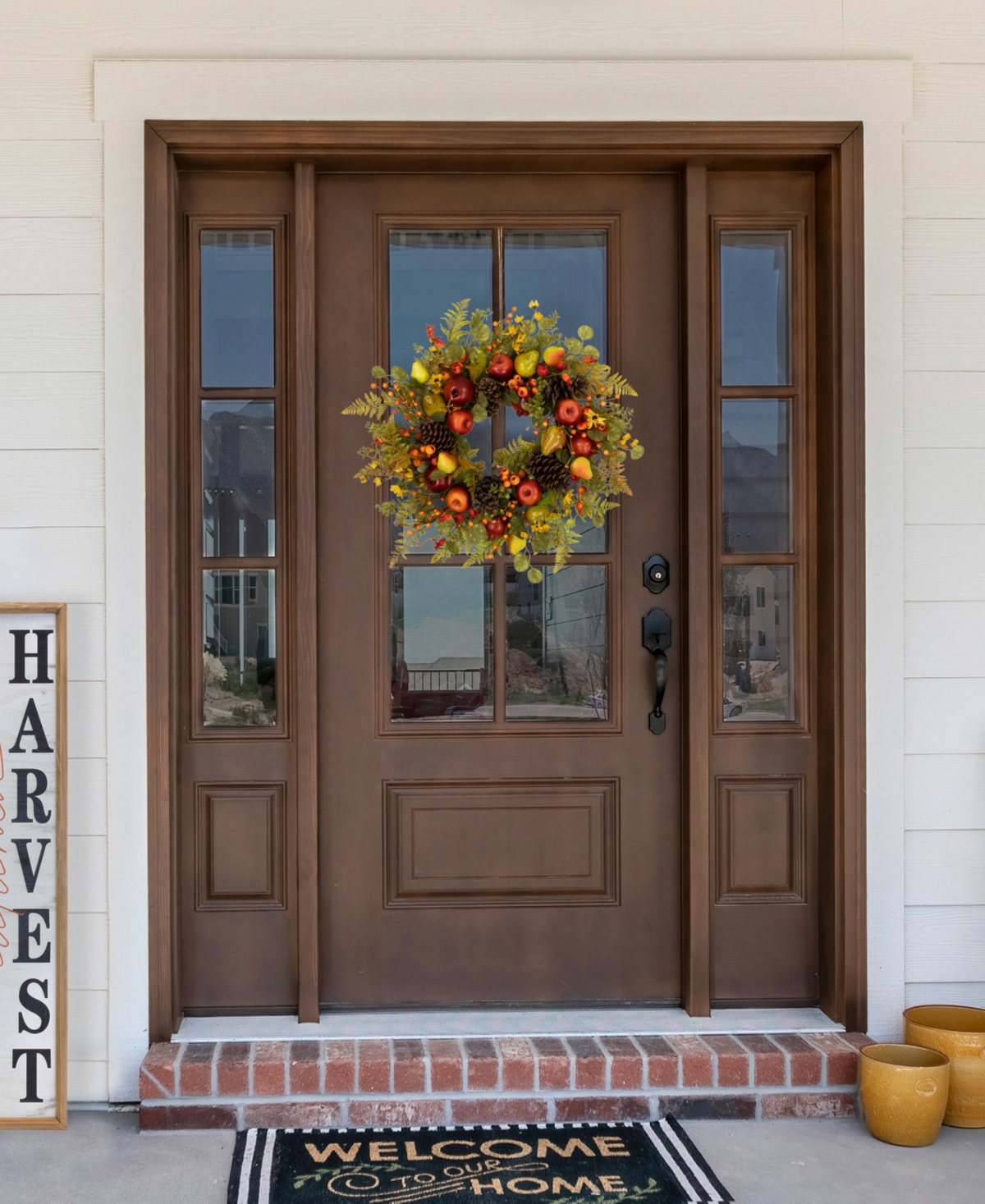 Northlight Apples And Pears Artificial Fall Harvest Wreath In Green
