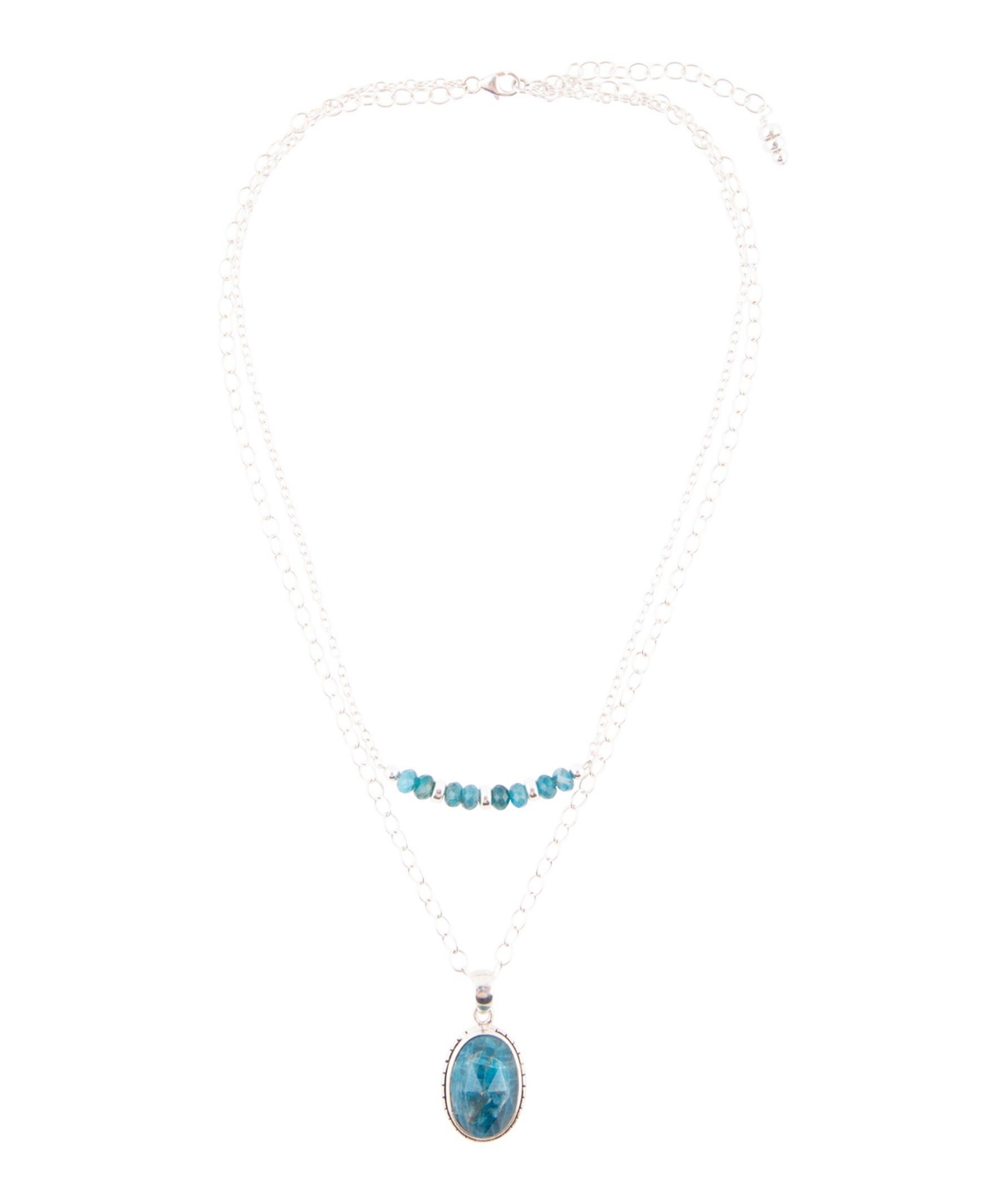 Barse Delicately Genuine Blue Apatite Oval Pendant Necklace