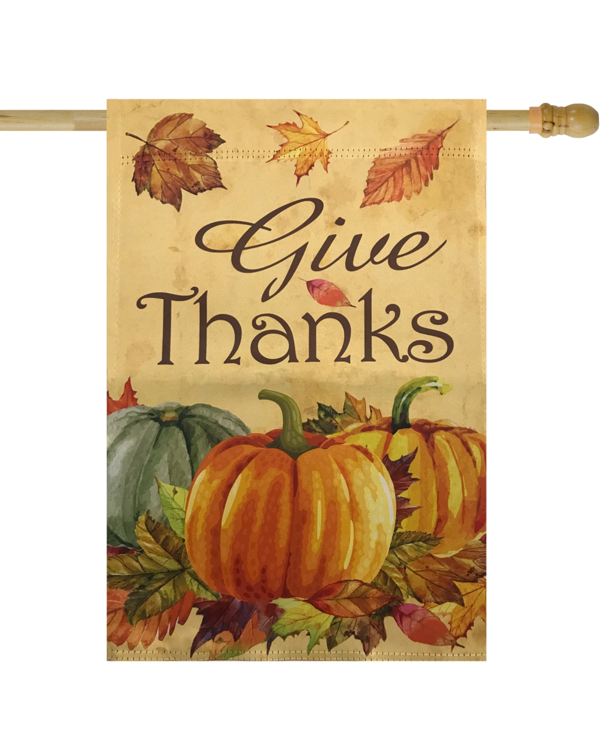 Give Thanks Autumn Harvest Outdoor House Flag 28" x 40" - Orange