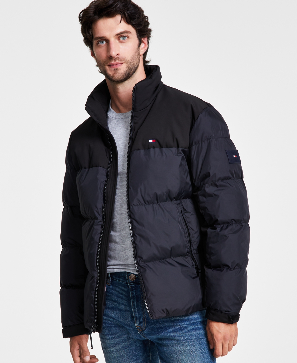 Tommy Hilfiger Men's Mixed-media Puffer Jacket In Black