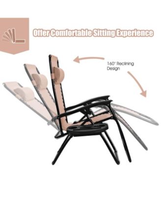 2 Pieces Folding Lounge Chair with Zero Gravity