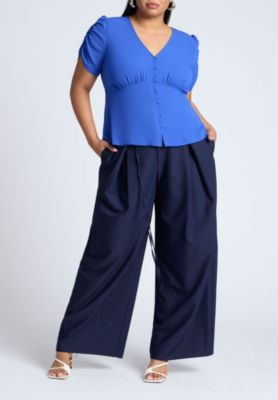 Women's Shirred Sleeve Top With Buttons