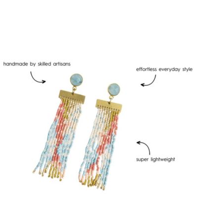 Lilah Semi-Precious Stone Post With Organic Shapes Beaded Fringe Earrings