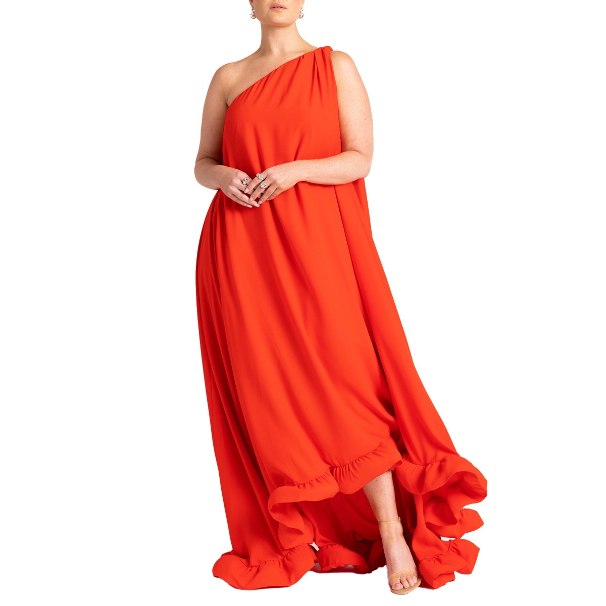 Eloquii Women's Dramatic Ruffle Gown - Bright orange