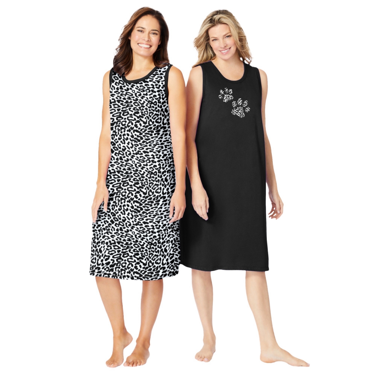 Plus Size 2-Pack Sleeveless Sleepshirt - Black animal paw