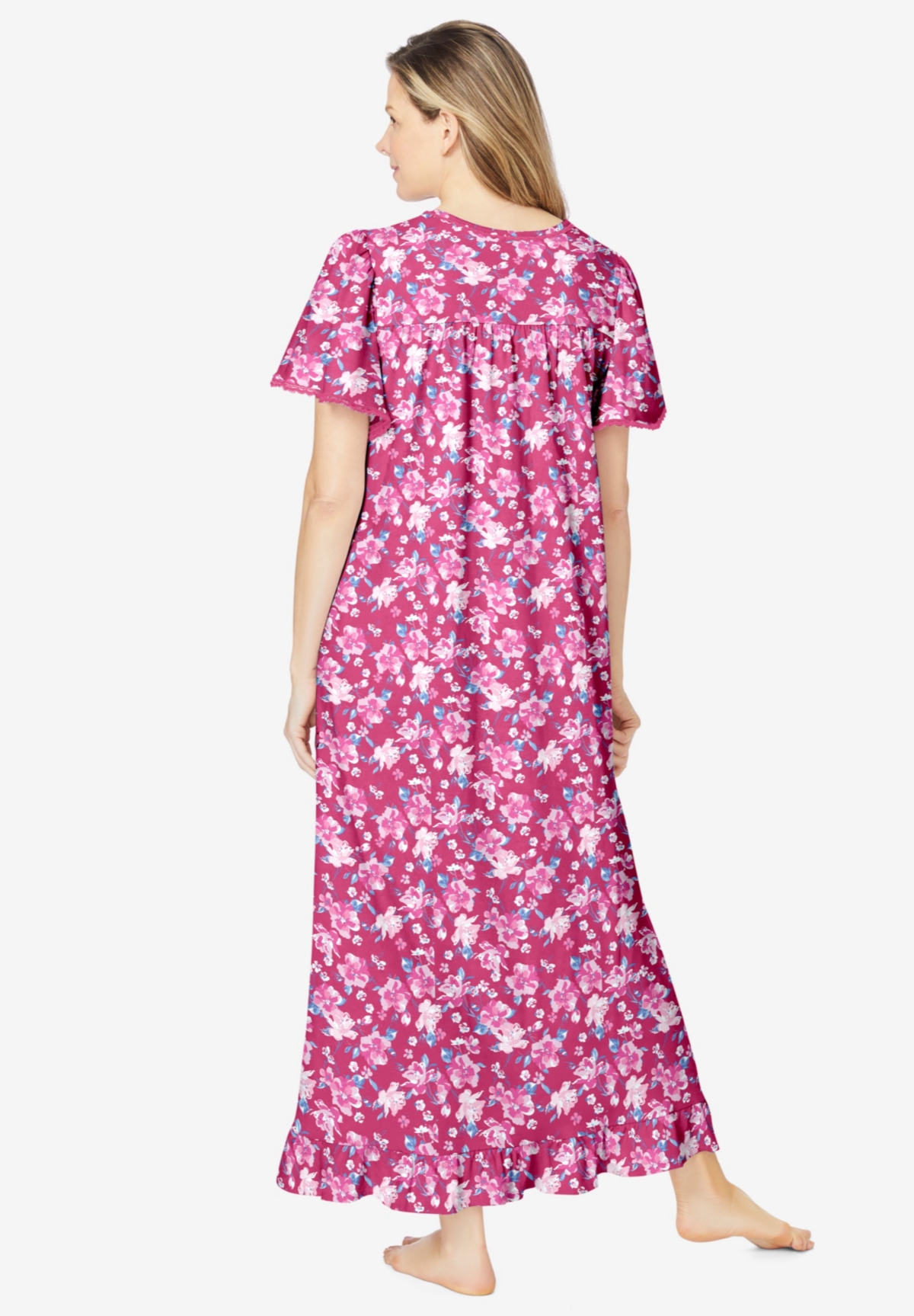 Dreams & Co. Plus Size Long Floral Print Cotton Gown