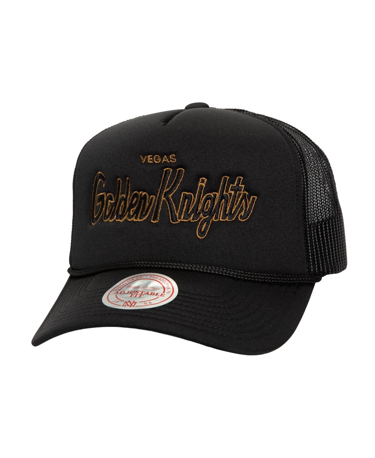 Mitchell Ness Men's Black Vegas Golden Knights Script Side Patch Trucker Adjustable Hat - Black