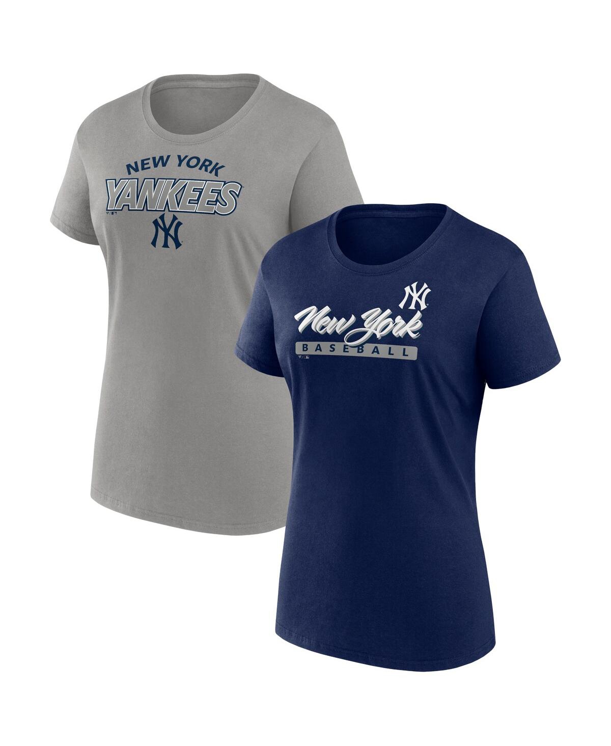 Fanatics Women's New York Yankees Risk Combo Pack T-shirt In Gray,navy