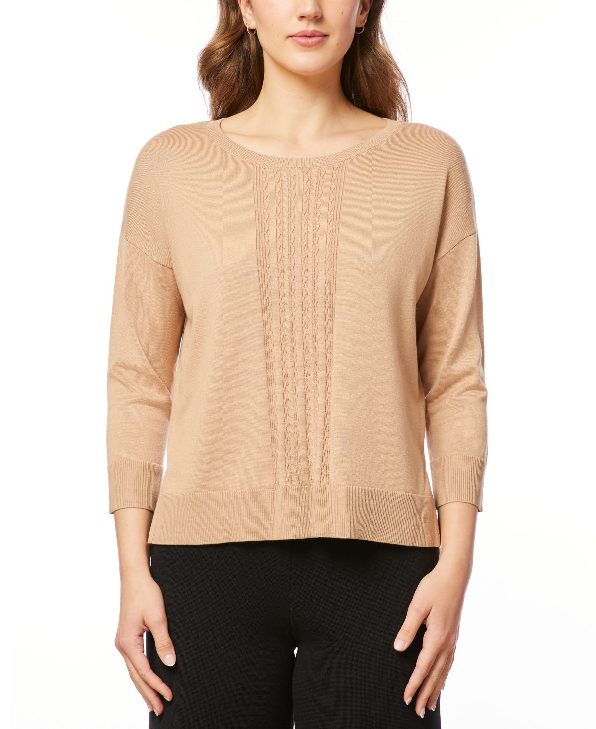 Women's Cable-Knit Drop-Shoulder Sweater - Jet Black