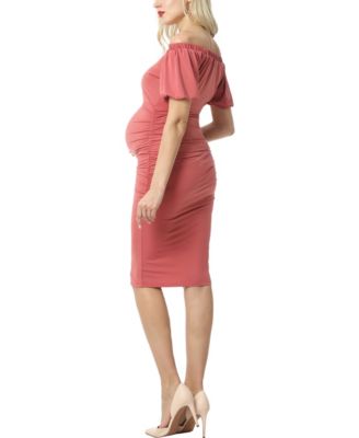 Maternity Convertible Shoulder Ruched Midi Dress