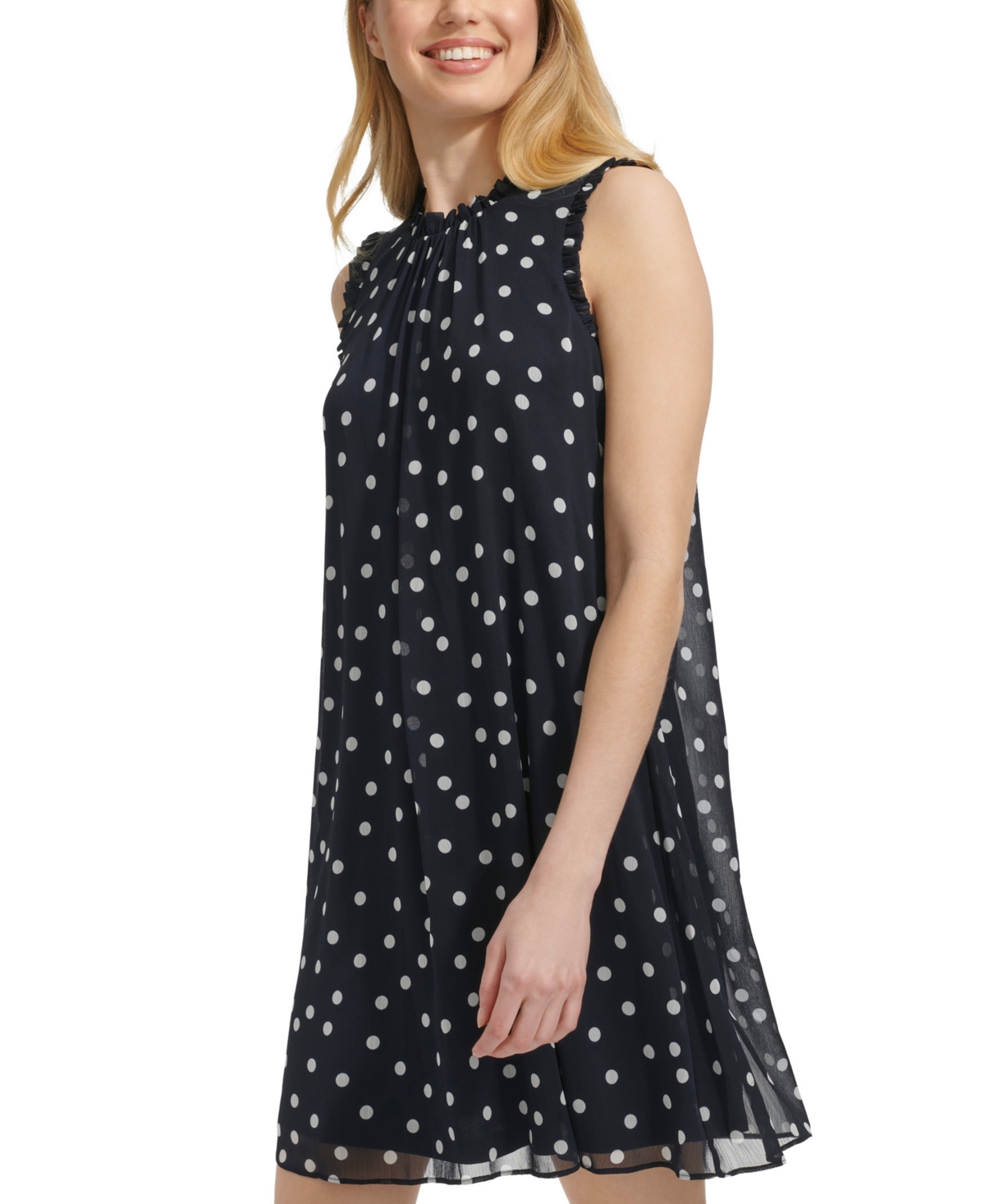 Tommy Hilfiger Women's Sleeveless Ruffled Chiffon Shift Dress In Skycap Cmb