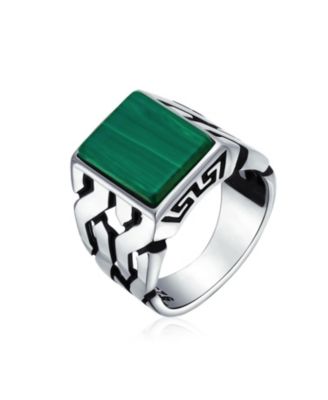 Large Rectangle Gemstone Wide Chain Link Statement Signet Ring Sterling Silver