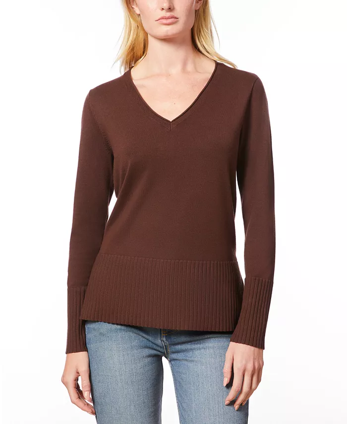 Women's V-Neck Wide-Hem Wide-Cuff Sweater - thumbnail 4