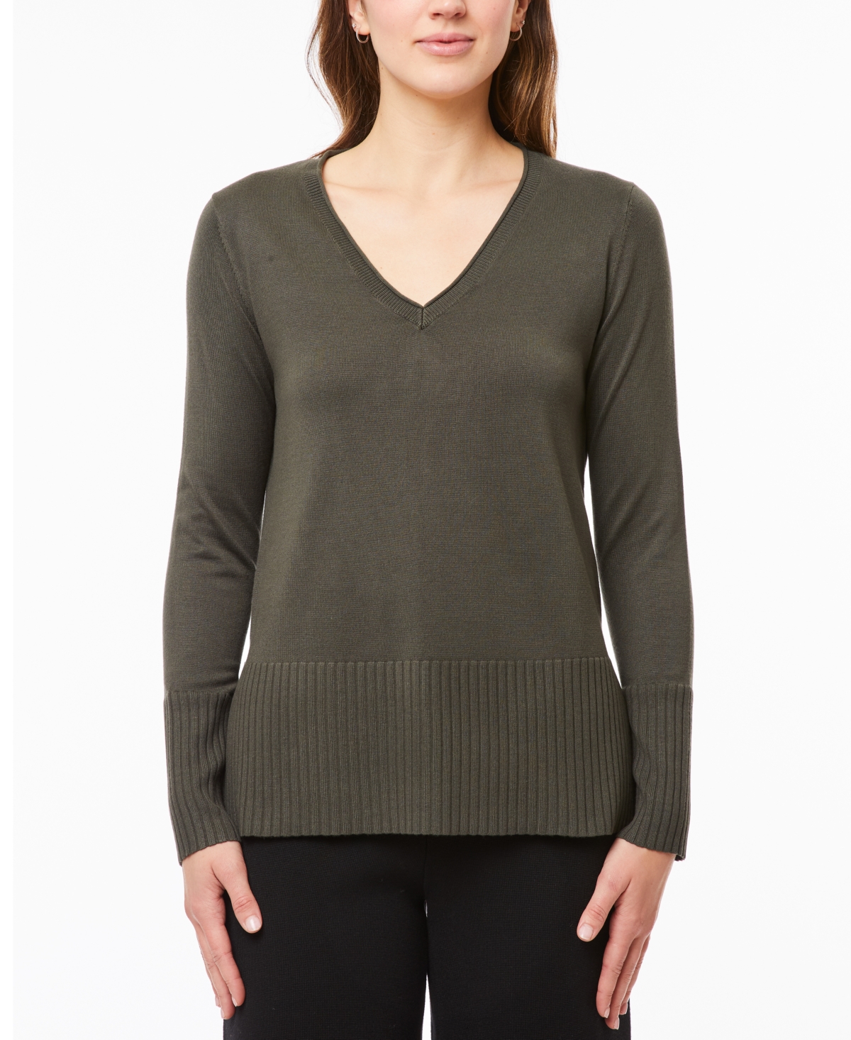 Melissa Paige Women's V-neck Wide-hem Wide-cuff Sweater In Olive
