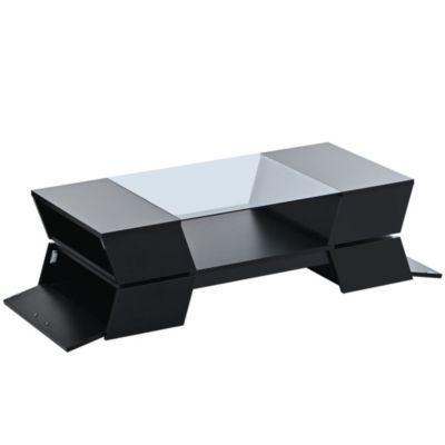 Geometric Glass Coffee Table with Storage