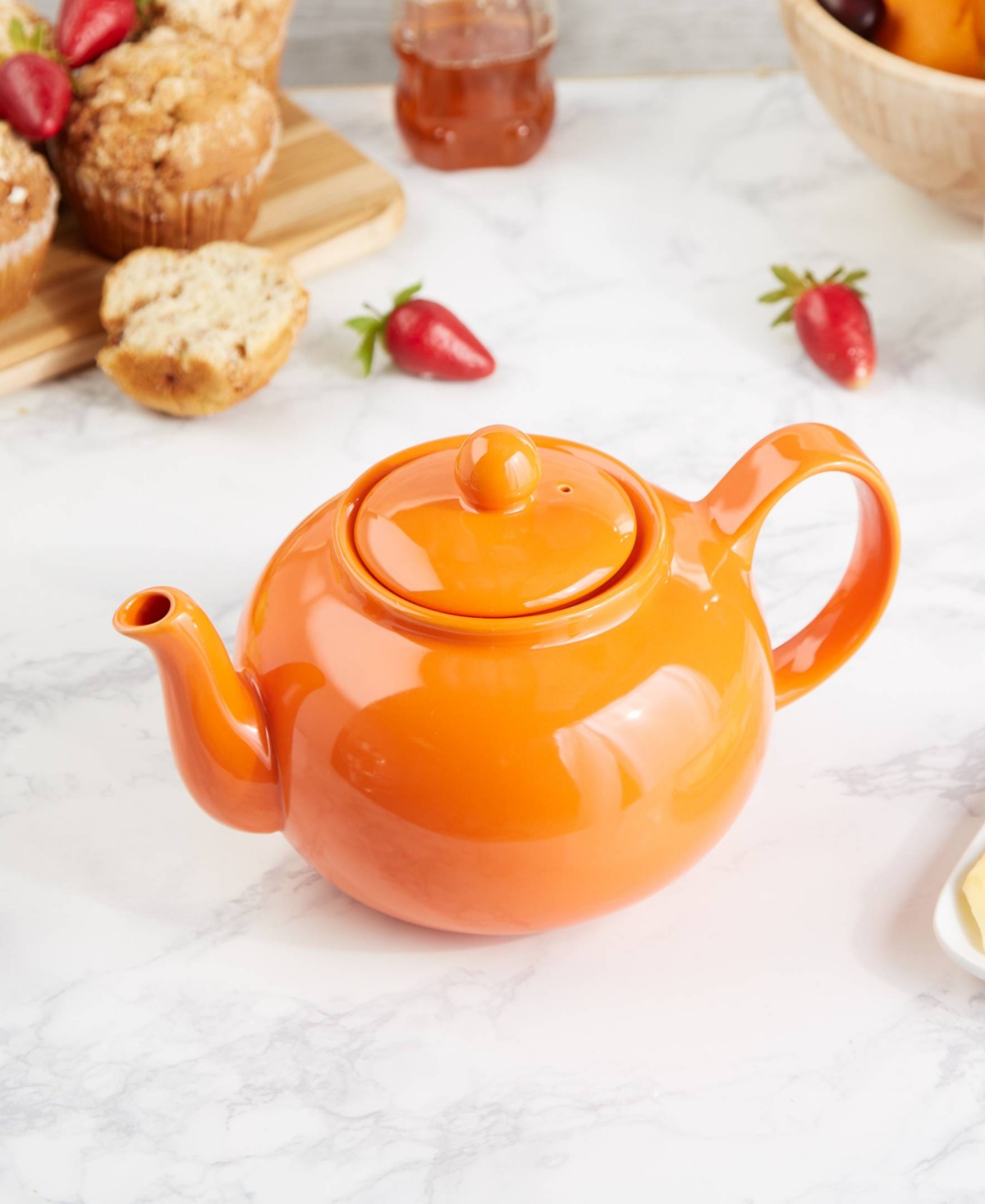 Shop Rsvp International Stoneware 42 Ounce Teapot In Orange