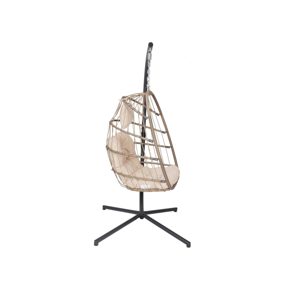 Merrick Lane Riley Foldable Woven Hanging Egg Chair With Removable Cushion And Stand For Indoor And Outdoor Use