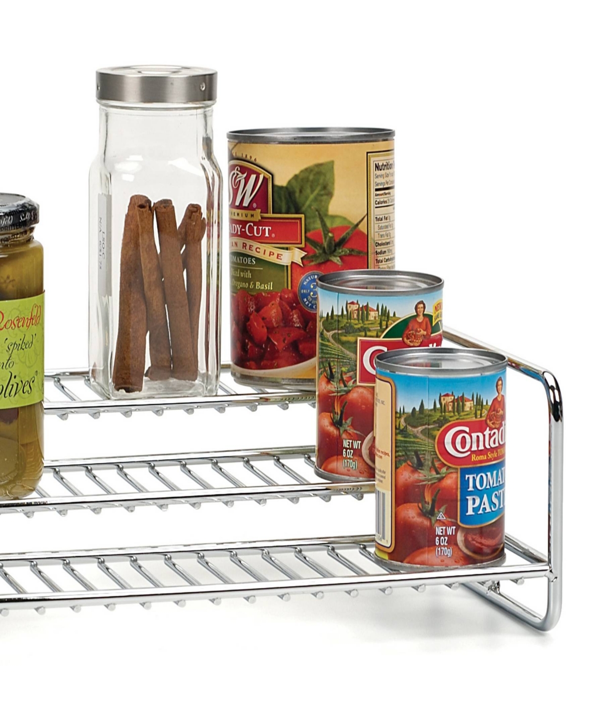 Shop Rsvp International Stainless Steel 11" X 8.5" X 4" 3 Tier Spice/can Rack In Silver
