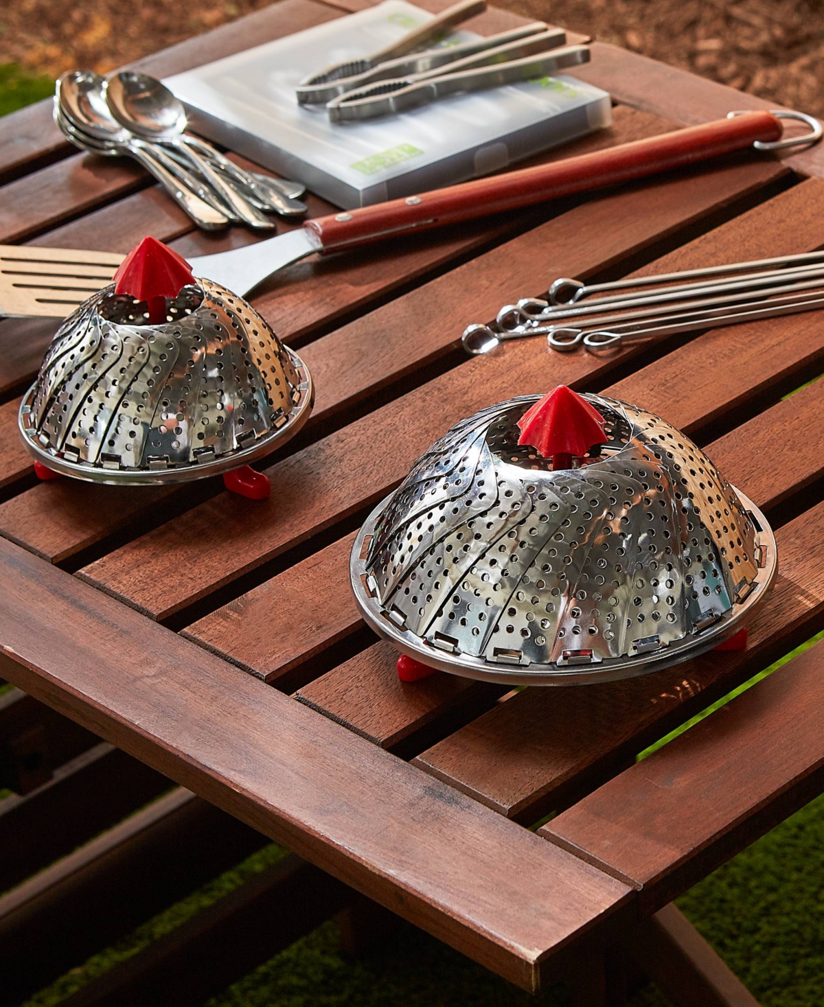 Rsvp International Endurance Stainless Steel Silicone 12" Umbrella Steam Basket In Red
