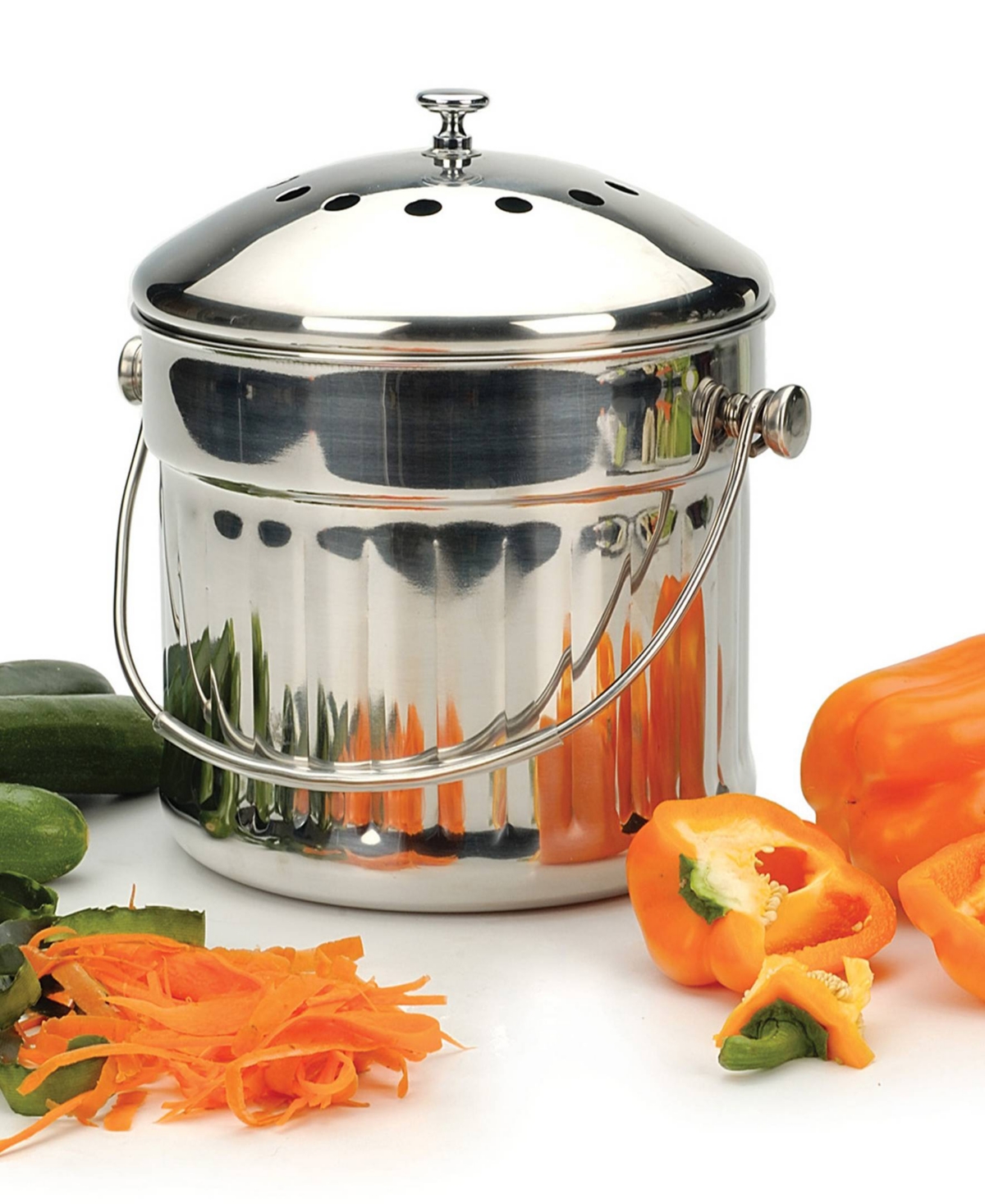 Rsvp International Endurance Stainless Steel Jumbo 1.5 Gallon Compost Pail In Gray