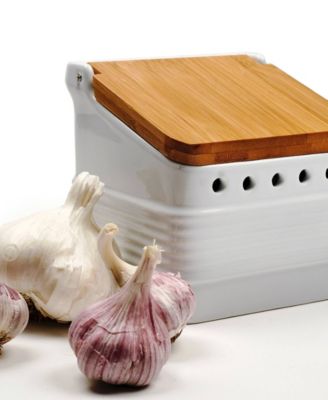 Stoneware 5x4x5" White Garlic Keeper - White 5x4x5"