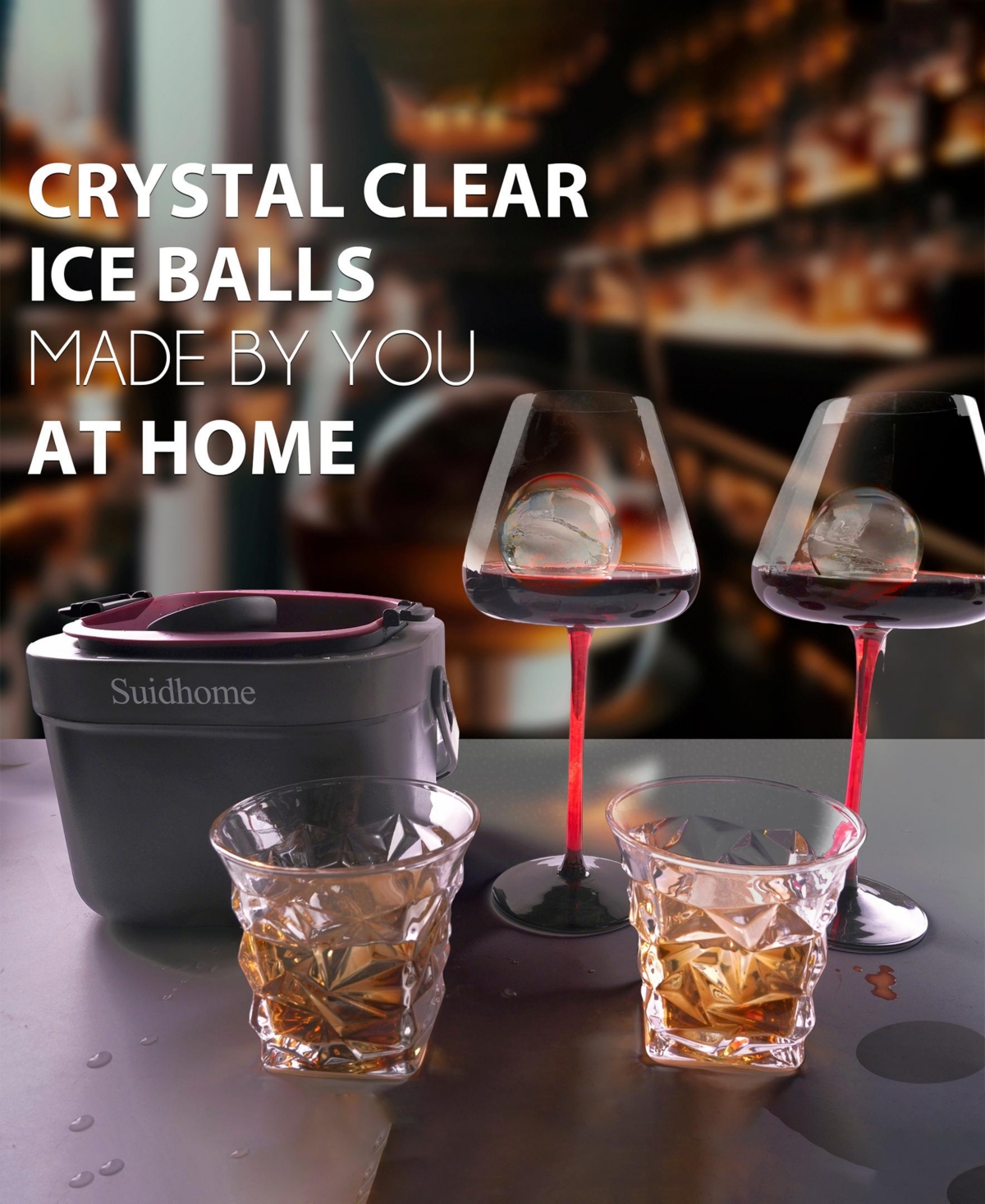 4-Cavity Clear Ice Ball Maker with Insulated Bucket, Bpa-Free Silicone Tray