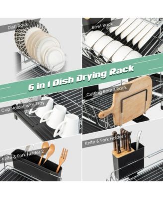 2-Tier Detachable Dish Rack with Drainboard and 360&amp;#xB0; Swivel Spout