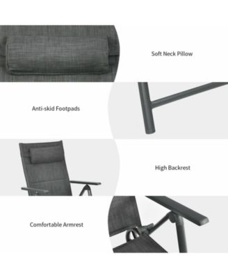 Patio Reclining Chaise Lounge with Adjust Neck Pillow