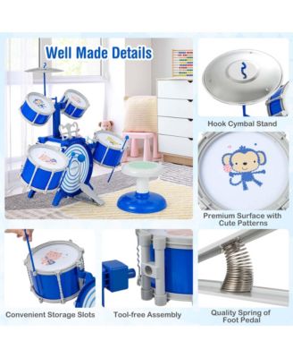 Kids Drum Set Educational Percussion Musical Instrument Toy with Bass Drum