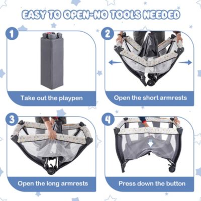 Kids Portable Playard Nursery Center Crib with Hanging Toys & Music Box