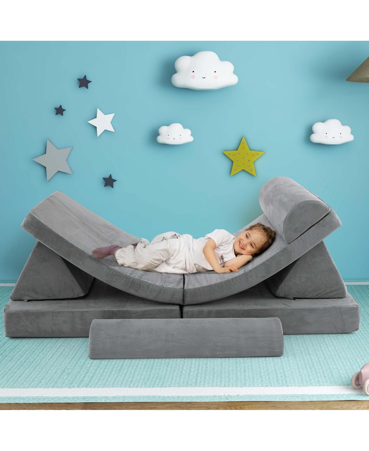 Costway 6 Pcs Kids Play Sofa Set Modular Convertible Foam Folding Couch Toddler Playset