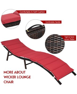 2PCS Patio Rattan Folding Lounge Chair Stackable Double Sided Cushion Outdoor