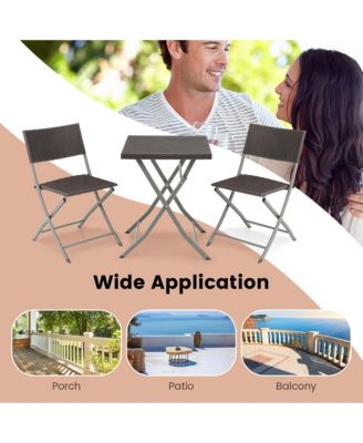 3PCS Patio Folding Rattan Bistro Set Chairs Backrest Table Garden Deck