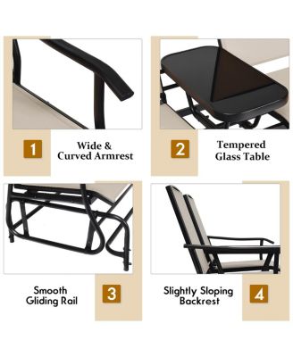 2 Person Patio Double Glider Loveseat Rocking with Center Table
