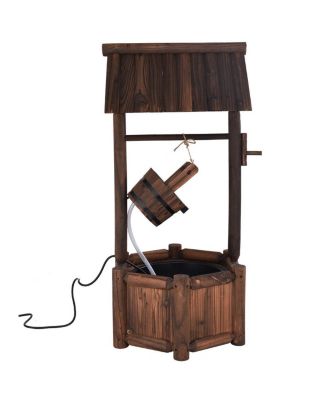 Garden Rustic Wishing Well Water Fountain Wooden Outdoor