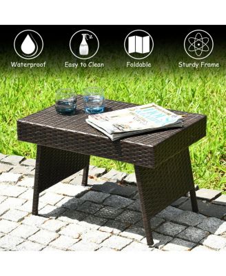 Patio Folding Wicker Side Coffee Table Poolside Garden Lawn Bistro Furniture