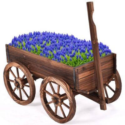 Wood Wagon Flower Planter Pot Stand With Wheels