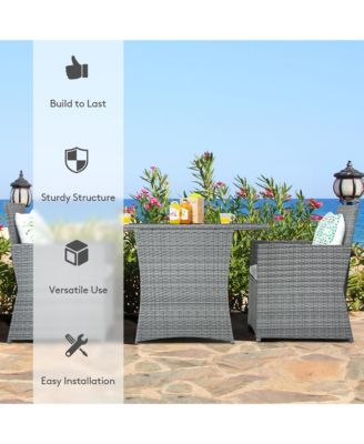 3PCS Patio Rattan Furniture Set Cushioned Sofa Armrest Garden