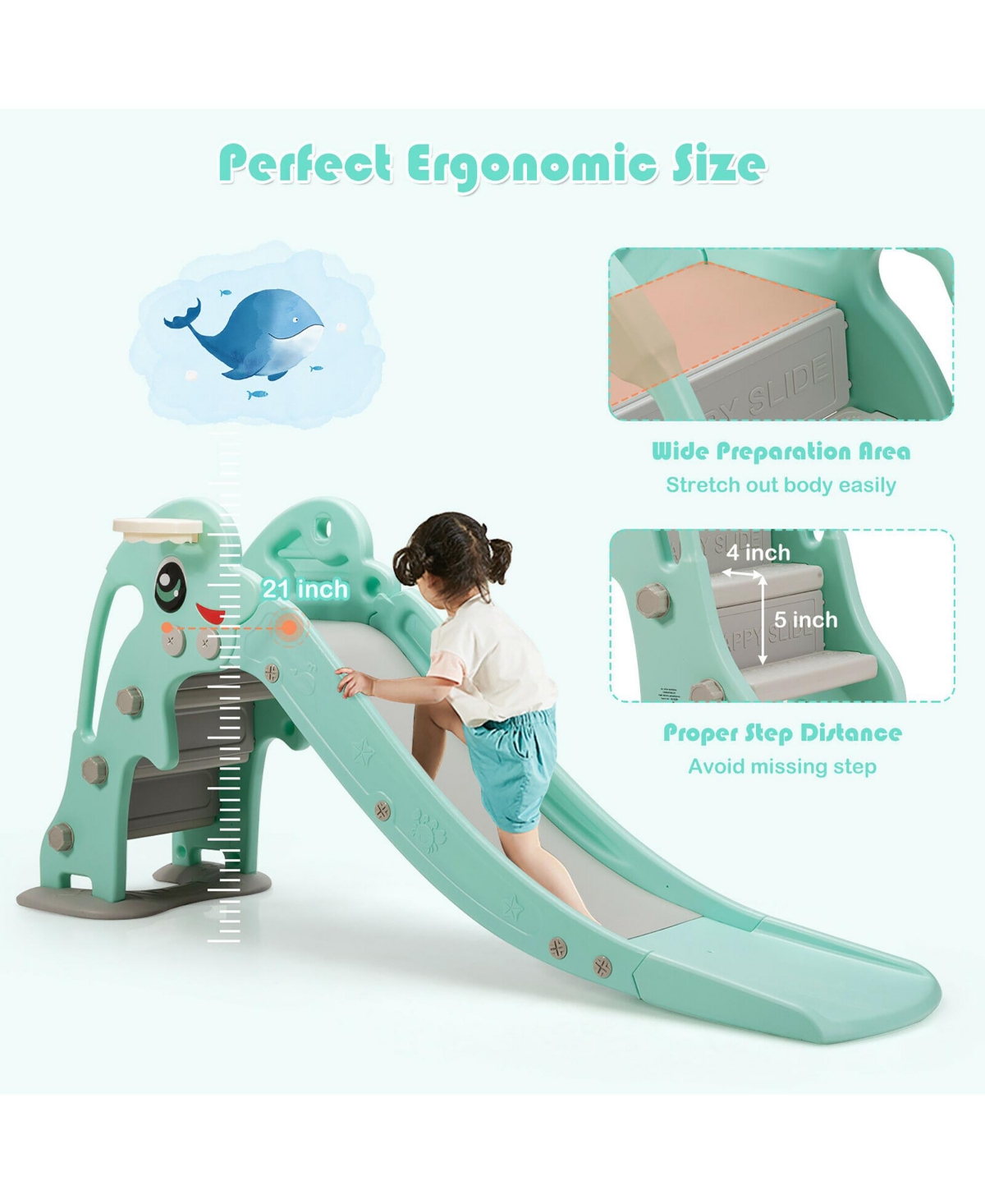 3-in-1 Kids Climber Slide Play Set w/Basketball Hoop Indoor & Outdoor