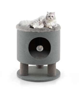 3-IN-1 Cat Condo Stool Kitty Bed with Scratching Posts & Plush Ball Toy
