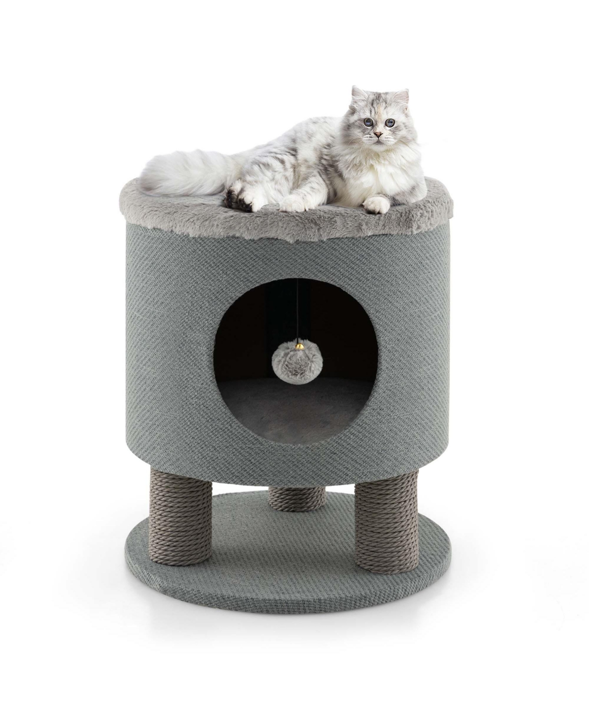 Costway 3-in-1 Cat Condo Stool Kitty Bed with Scratching Posts & Plush Ball Toy