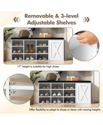 Shoe Bench w/Padded Cushion 9-cube Adjustable Storage Shoe Rack