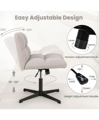 Cross Legged Office Chair Armless Office Desk Chair with Imitation Lamb Fleece