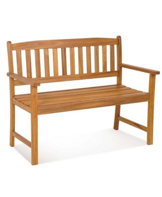 Patio Acacia Wood Bench 2-Person Slatted Seat Backrest