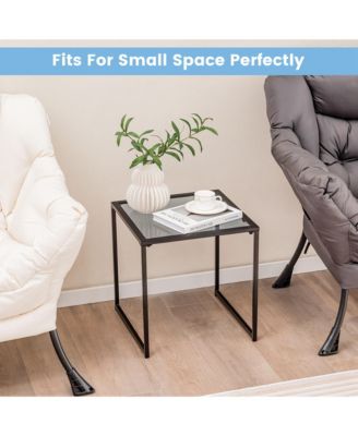 Patio Side Table Outdoor 17'' Tempered Glass End Coffee Table for Porch Garden