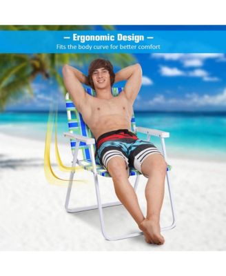 Set of 6 Patio Folding Web Chair Set Portable Beach Camping Chair Red